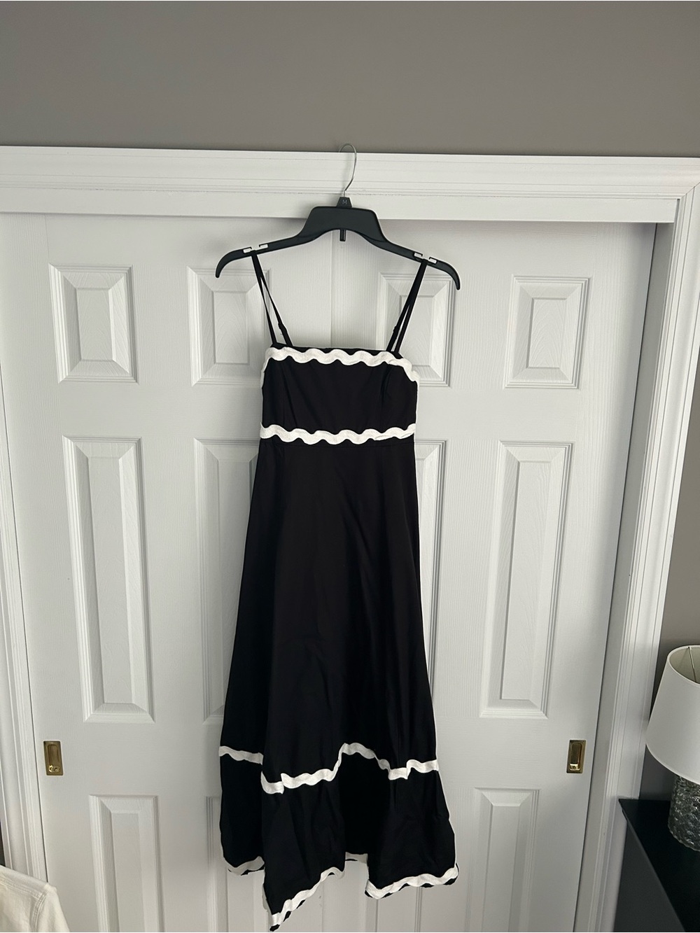 Sim & Sam Black Midi Dress with White Scallop Trim